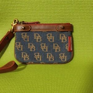 Dooney & Bourke Denim Blue and Tan Monogram Wristlet